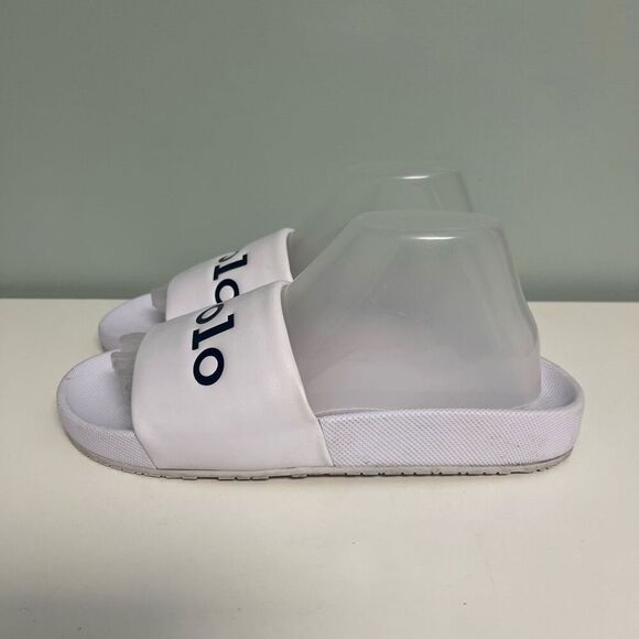 Polo Ralph Lauren Womens Size 9 Polo Spellout Cayson Slides White Black Sandals - Picture 5 of 9